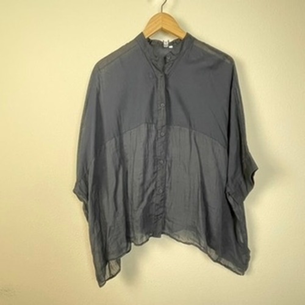 European Culture Black Sheer Dolman Sleeve Button Up Top Womens M Whimsigoth